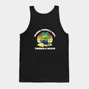 Funny Surfing Dinosaur Quote Text Tank Top